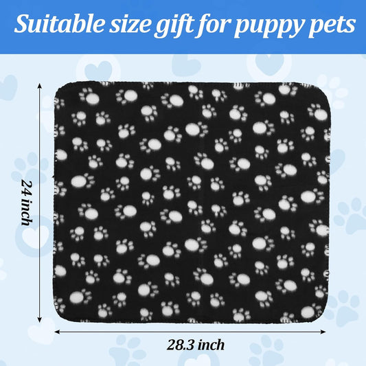 12 Pcs Puppy Blanket Warm Felt Throw Sleep Mat, 28.3 x 24 Inch Soft Fluffy Fleece Pet Blankets with Paw Print for Dogs Cats Small Animals