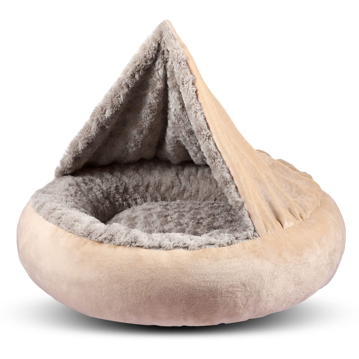 GASUR Dog Beds for Small Medium Dogs with Hooded Blanket, Cozy Cuddler Luxury Puppy Pet Bed with Blanket Attached, Donut Round Calming Anti-Anxiety Dog Burrow Cave Bed, Machine Washable 26 inch