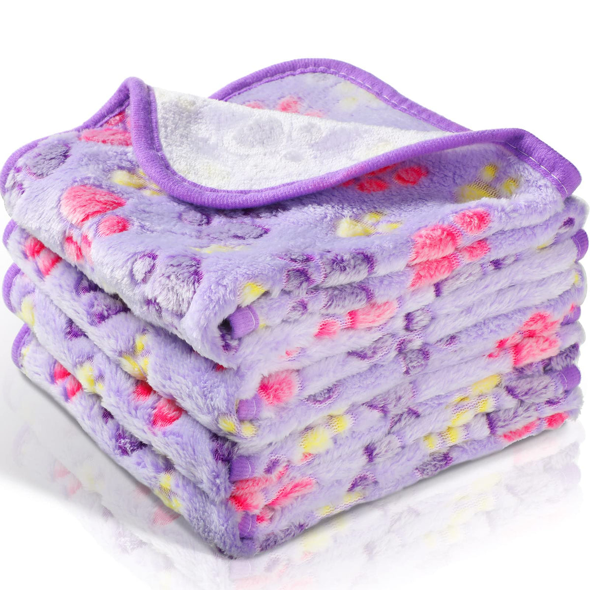 Tatuo 4 Pcs Fleece Dog Blankets for Puppy Cat, Mixed, 24 x 16 in, Paw