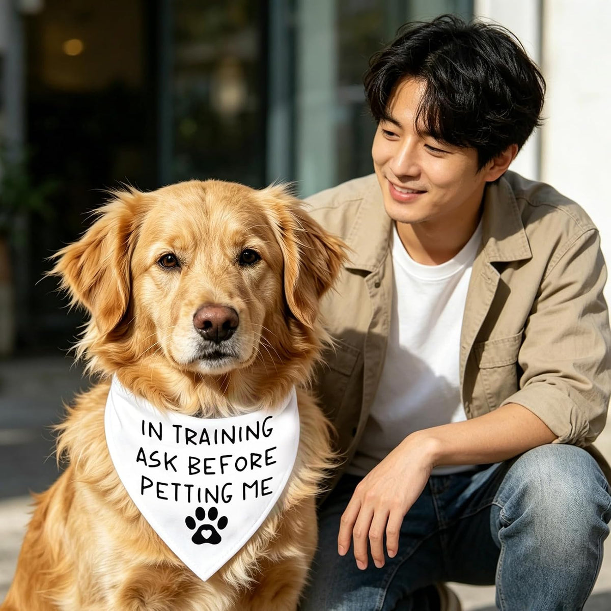 Funny Assistance Dog Bandana in Training Ask Before Petting Me Triangle Bibs Pet Scarf Gift for Dog (Ask Before Petting Me)