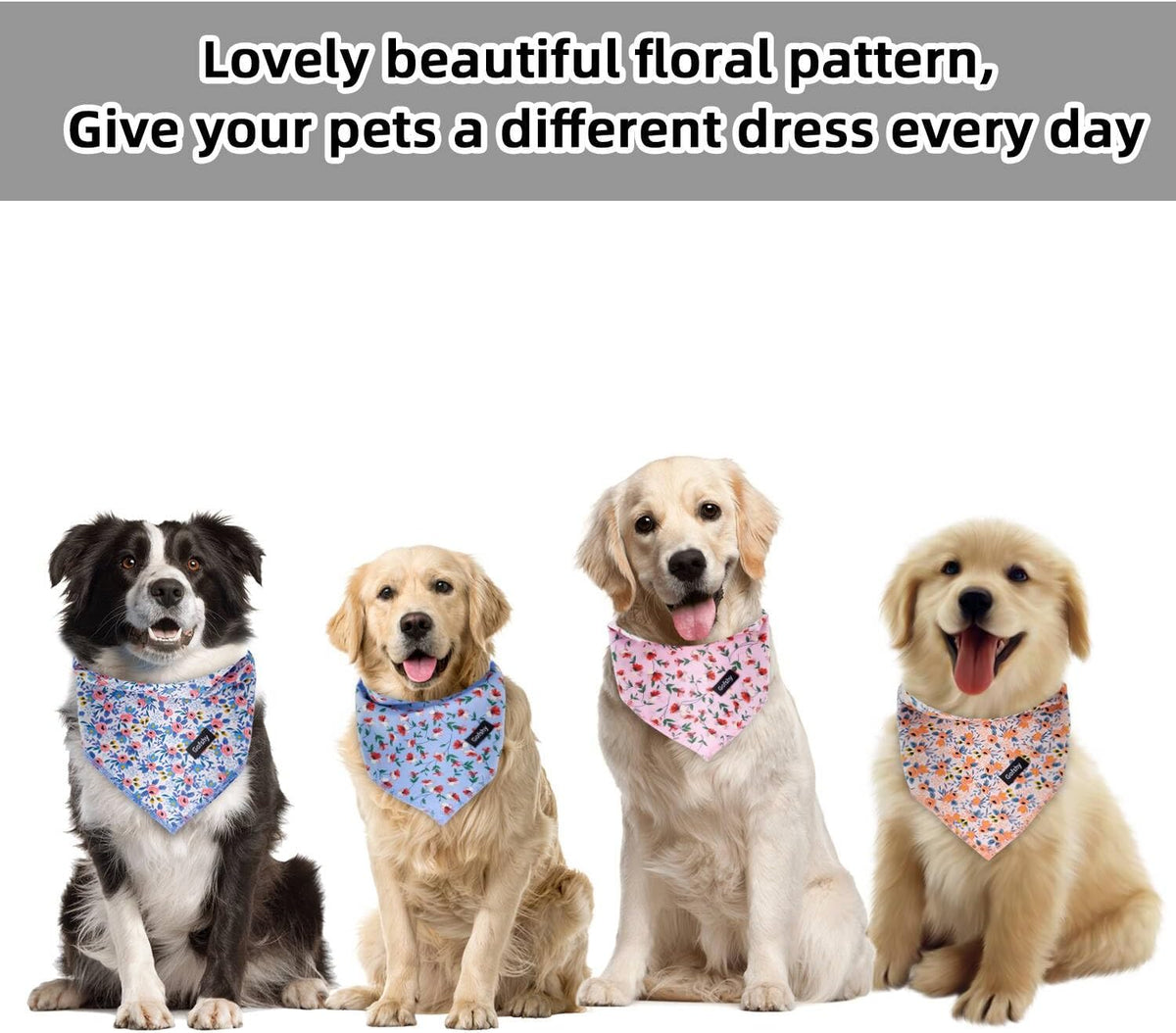 Dog Bandana Spring Cotton XLarge 4PCS, Orange Pink Blue Floral Scarf