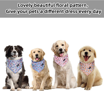 Dog Bandana Spring Cotton XLarge 4PCS, Orange Pink Blue Floral Scarf