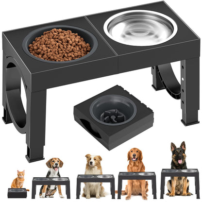 XIAZ Elevated Dog Bowls Large Breed Raised Dogs Bowl Stand Large/Medium Sized Dog Slow Feeder Dogs Bowls Food Water Stands 5 Heights Adjustable 9/11/12/14in Pet Feeder Dish Station