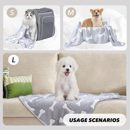 1 Pack 3 Puppy Blankets Super Soft Warm Sleep Mat Grey Cute Print Fluffy Fleece Pet Flannel Throw Dog Blankets for Small Dogs Cats,Star&Bone&Love-Medium(29"x20")