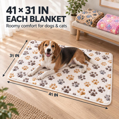 Dog Blankets for Medium Large Dogs, Cute Paw Pattern Washable 41" x 31"