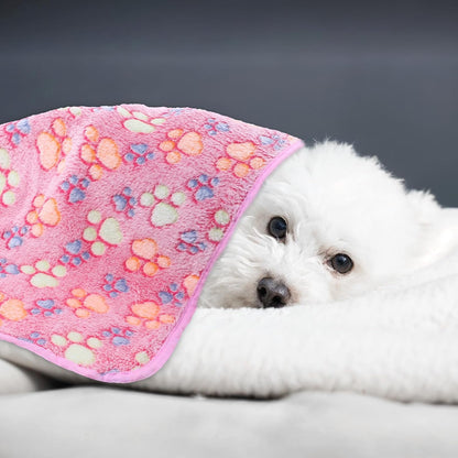 12 Pcs Dog Blanket Pet Paw Print Fleece Blanket Cat Soft Warm Sleep Mat Guinea Pig Cage Liners Small Medium Whelping Pet Essentials for Pet Grooming Shop Girl Boy Puppy
