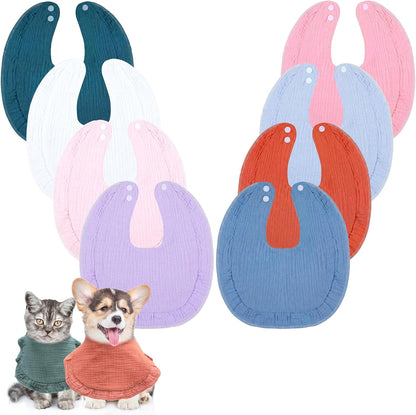 Shinylin 8 Pcs Muslin Cotton Square Bandanas Reversible Pet Bibs Scarf Pet Scarves with Two Snaps Apparel Accessories Kerchief for Small to Medium Puppy Cat (Fresh Color)