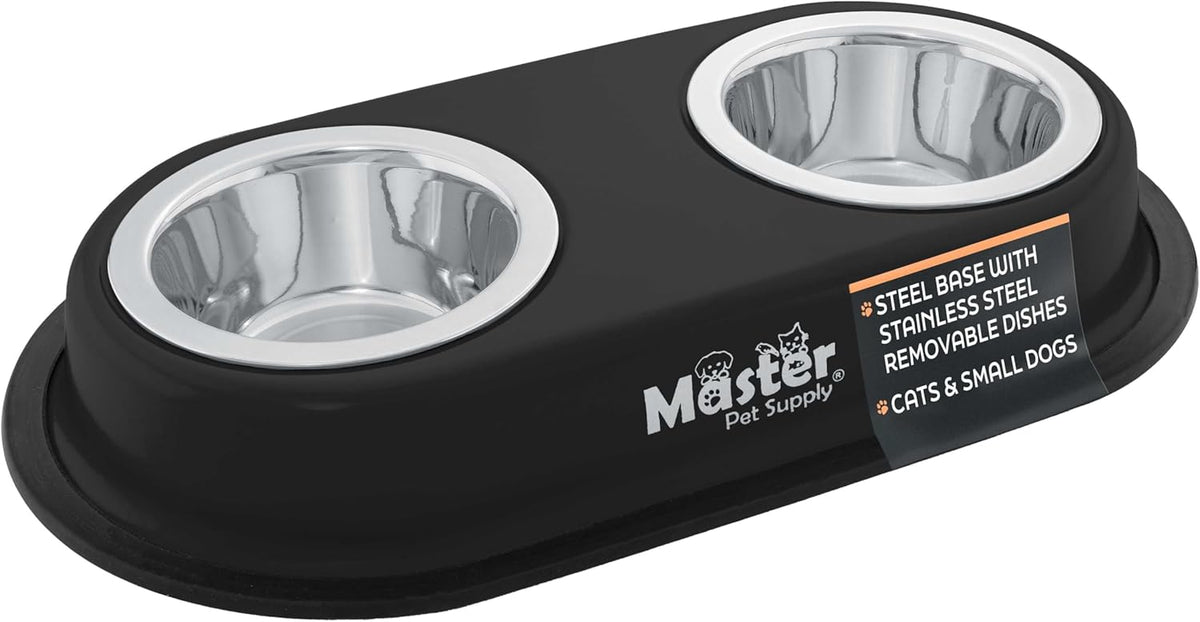 Master Pet Supply Double Dog Bowls Set with Elevated Base Black Velvet