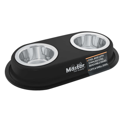 Master Pet Supply Double Dog Bowls Set with Elevated Base Black Velvet