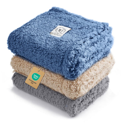 1 Pack 3 Calming Blankets Fluffy Premium Fleece Pet Blanket Soft Sherpa Throw for Dog Puppy Cat Beige Large (41" x31'')