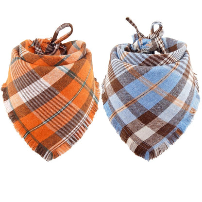Fall Dog Bandana Autumn Thanksgiving Plaid Reversible Triangle Bibs Scarf Accessories for Dogs Pets