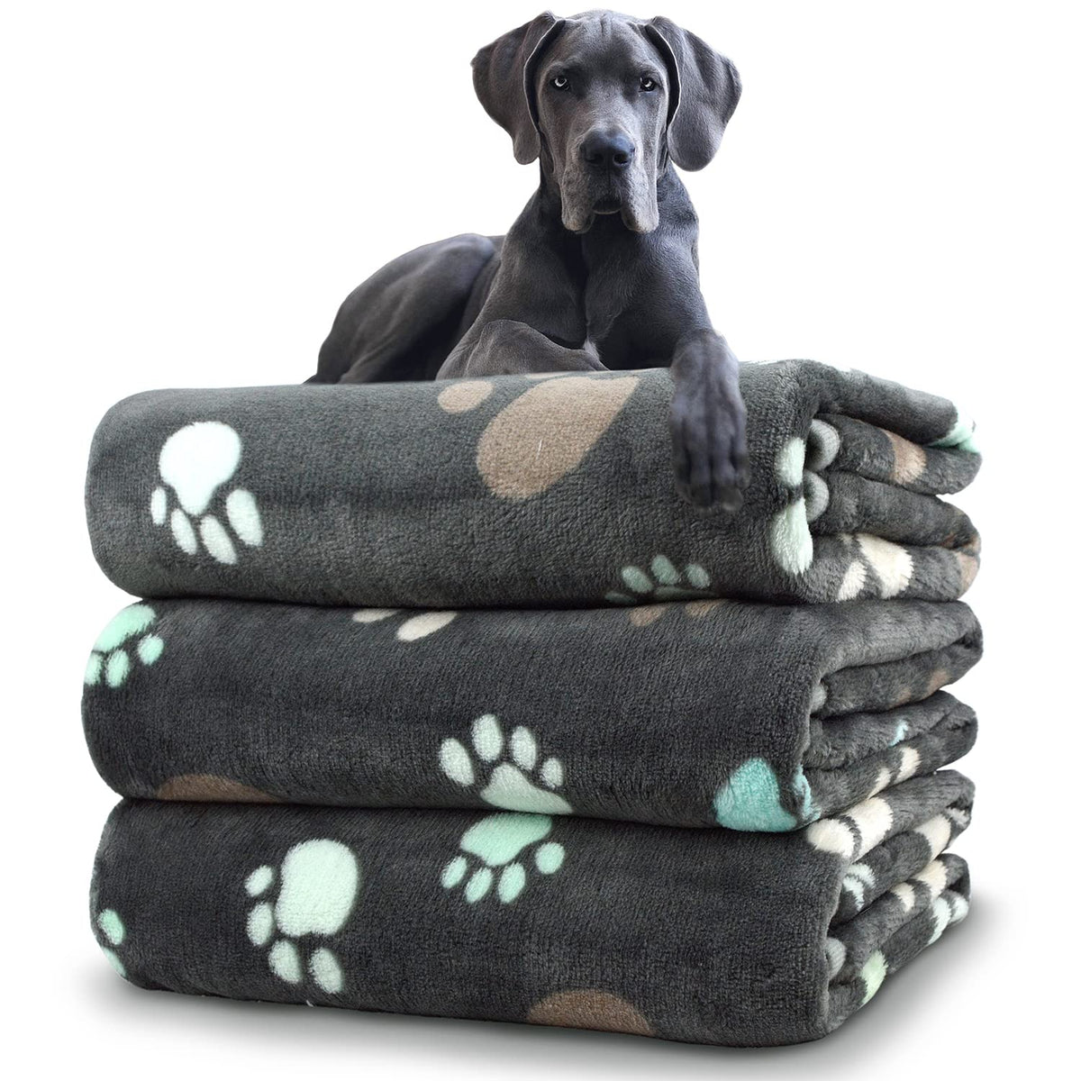 Dog Blankets for Medium Large Dogs, Cute Paw Pattern Washable 41" x 31"