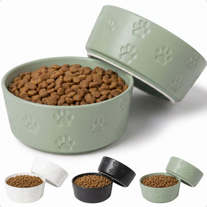 Ceramic Dog Bowl Set of 2 with Anti-Skid Base, 5.5"W x 2"H, 2 Cup Capacity