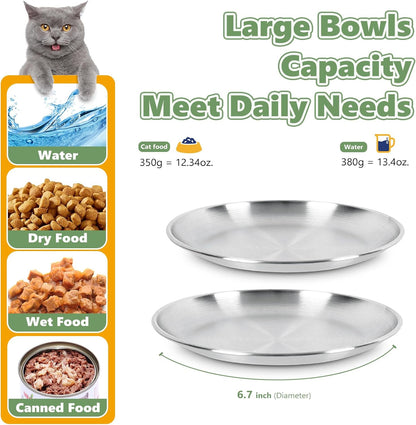 4-Pack Stainless Steel Cat Food Bowls, Whisker-Friendly Plates