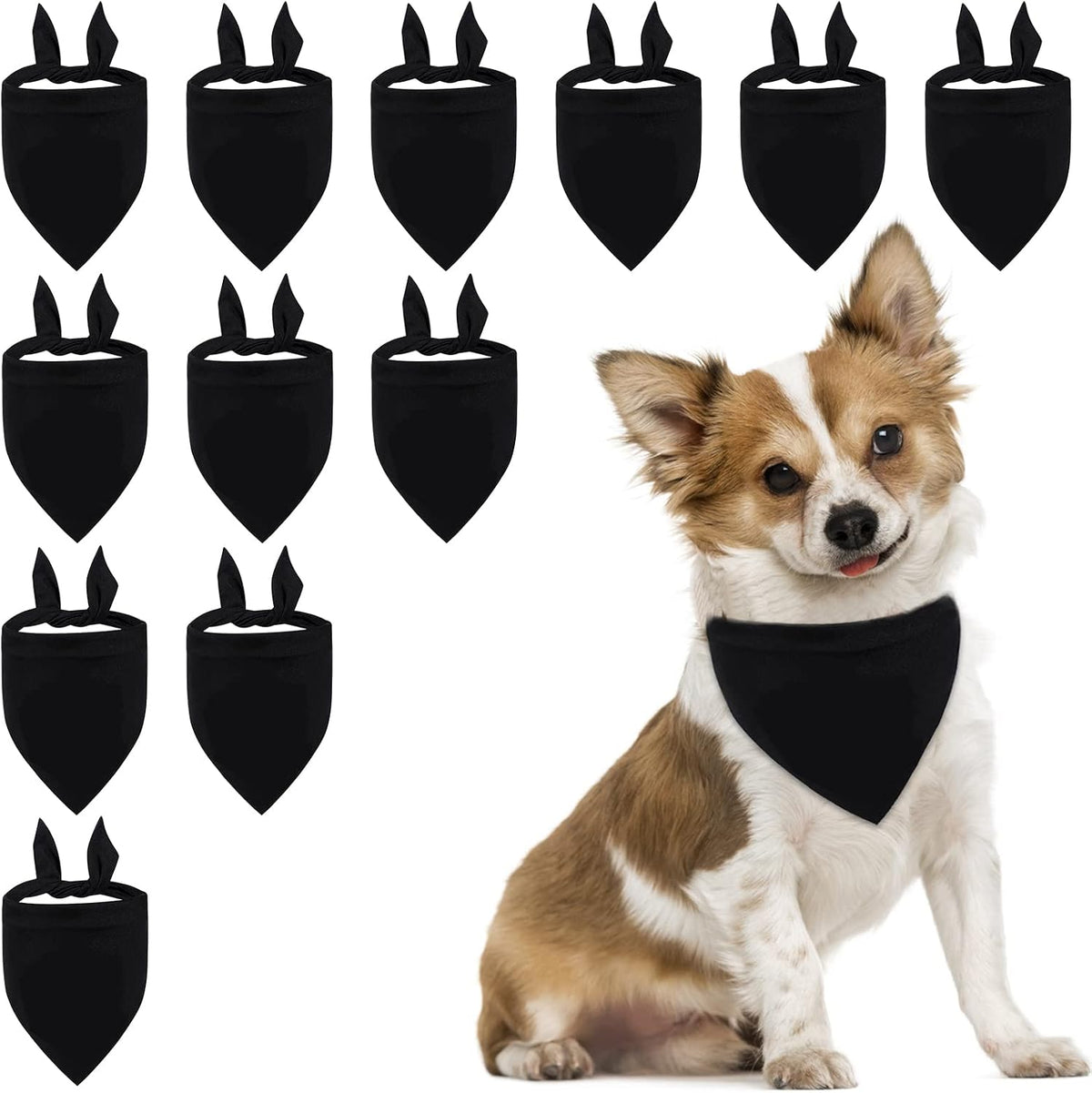 Plain Dog Bandanas, 12 PCS Black Dog Triangle Scarf Washable Pet Bandana for Dogs Cats, Black