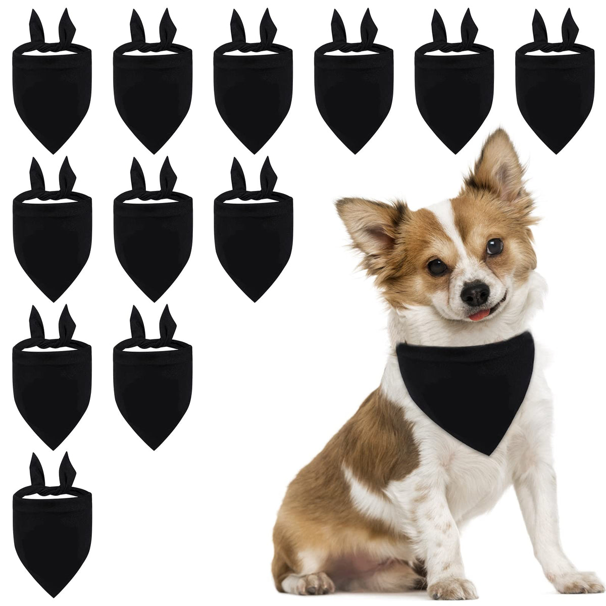 Plain Dog Bandanas, 12 PCS Black Dog Triangle Scarf Washable Pet Bandana for Dogs Cats, Black