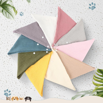 10 Pcs Muslin Cotton Triangle Dog Bandanas Reversible Pet Bibs Scarf Dog Scarves with Two Snaps Apparel Accessories Kerchief for Small to Medium Puppy Cat(Light & Bright Color)
