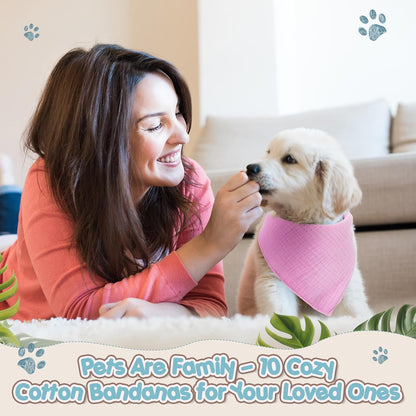 10 Pcs Muslin Cotton Triangle Dog Bandanas Reversible Pet Bibs Scarf Dog Scarves with Two Snaps Apparel Accessories Kerchief for Small to Medium Puppy Cat(Warm & Neutral Color)