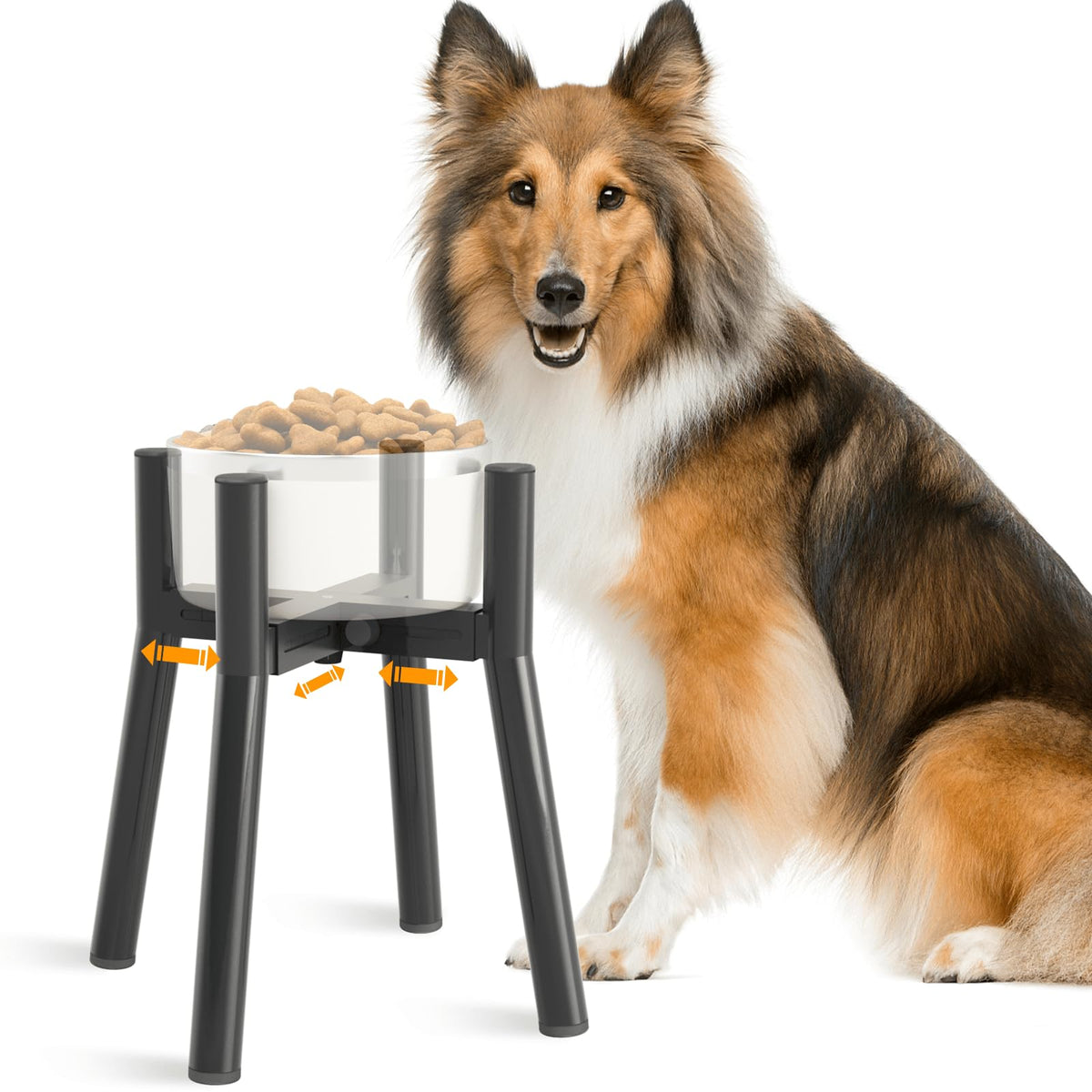 Dog Bowl Stand for Medium Large Dogs, Adjustable Width Elevated Dog Bowls 7-10.6", Raised Dog Food Water Bowls, 11 inch Tall Single Holder, Black,Bowl Not Included