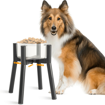 Dog Bowl Stand for Medium Large Dogs, Adjustable Width Elevated Dog Bowls 7-10.6", Raised Dog Food Water Bowls, 11 inch Tall Single Holder, Black,Bowl Not Included