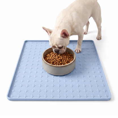 Extra Large 34x22 Inch Machine Washable Silicone Pet Food Mat - Waterproof Dog & Cat Bowl Mat with Raised Edge, Non-Slip Floor Protector for Large Dogs, Multi-Pet Homes (Grey)