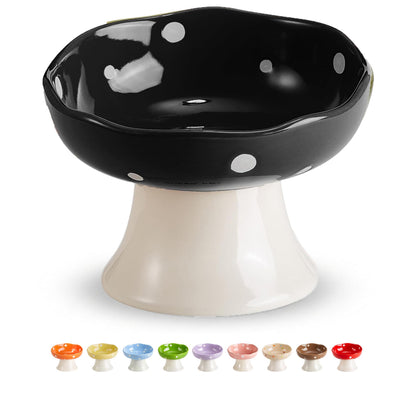 Red Mushroom Cat Bowl, Elevated Ceramic Bowl for Cats