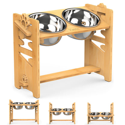 Vantic Elevated Dog Bowls, Raised Dog Bowl Stand Adjustable Small, Natural