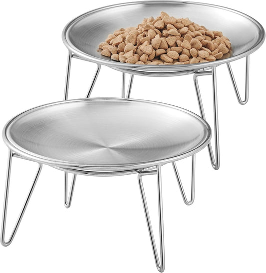 Elevated Cat Bowls, Wide Stainless Steel Cat Food Bowls with Metal Stand Whisker Stress-Free, Raised Food and Water Dish for Cats, Kitten, Puppies and Small Dogs