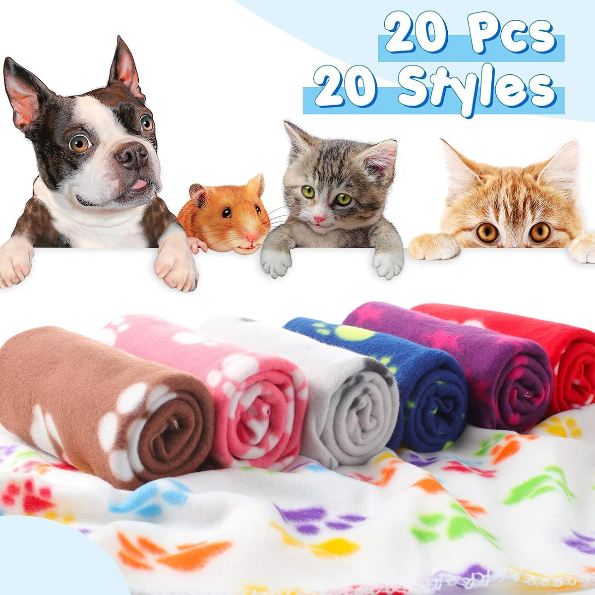 Eccliy 20 Pcs Puppy Blanket Fleece Pet Dog Throw, Paw, 28 x 24 Inch