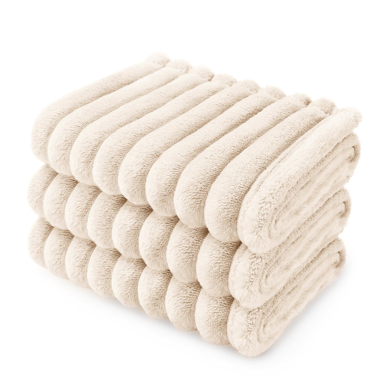 LINENLUX 1 Pack 3 Fleece Dog Blanket Soft Warm Cat Beige/Pink/Grey Small