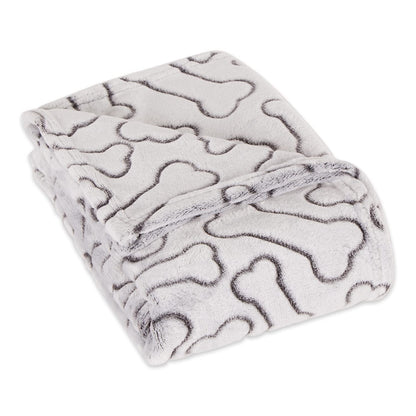 Bone Dry Embossed Bone Print Pet Blanket, 36x48", Gray