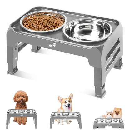 COMESOON Elevated Dog Bowls for Small Medium Dogs, 3 Height Adjustable Raised Stand with 2 Thick 6" Stainless Steel Food Bowls, Non-Slip Feeder Adjusts to 2.75", 6", 7.5", Black