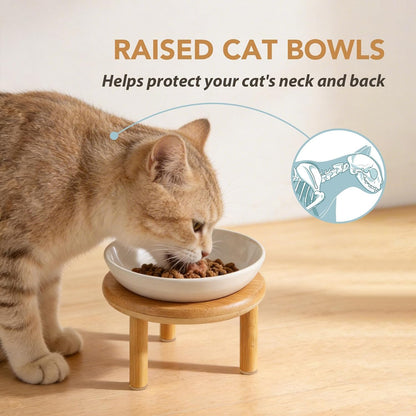 Havniva Elevated Cat Bowls, Ceramic Cat Bowl with Bamboo Stand Wide Opening