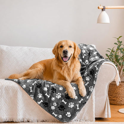 Waterproof Dog Blanket, Pattern Printing Super Soft Warm Fluffy Facecloth Sofa Car Bed Protector, Urine Proof Washable Outdoor Pet Blanket for Puppy Large Dogs & Cats(paw & Bone40*30)
