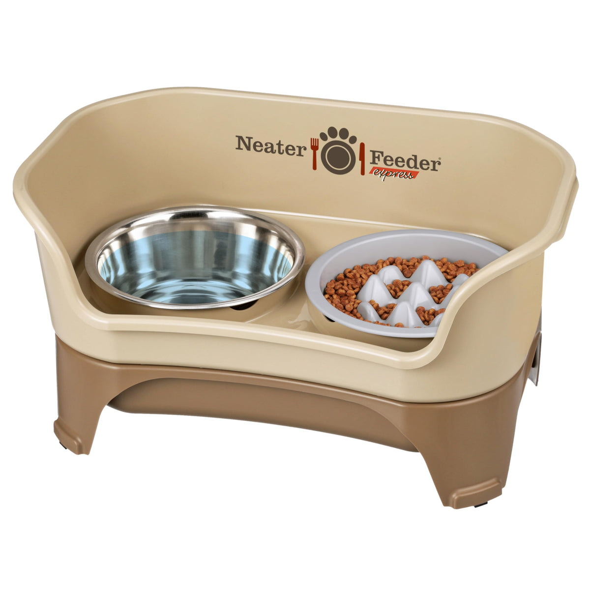 Neater Feeder Express Mess Proof Dog Bowls Elevated for Small Breeds Under 15 Lb, Made in USA, No Spill Raised Dog Food Bowl Stand, Stainless Steel Food and Water Bowl Set, Feeding Station, Black