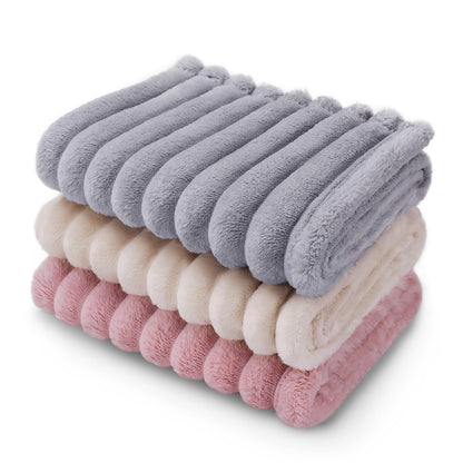LINENLUX 1 Pack 3 Fleece Dog Blanket Soft Warm Cat Beige/Pink/Grey Small