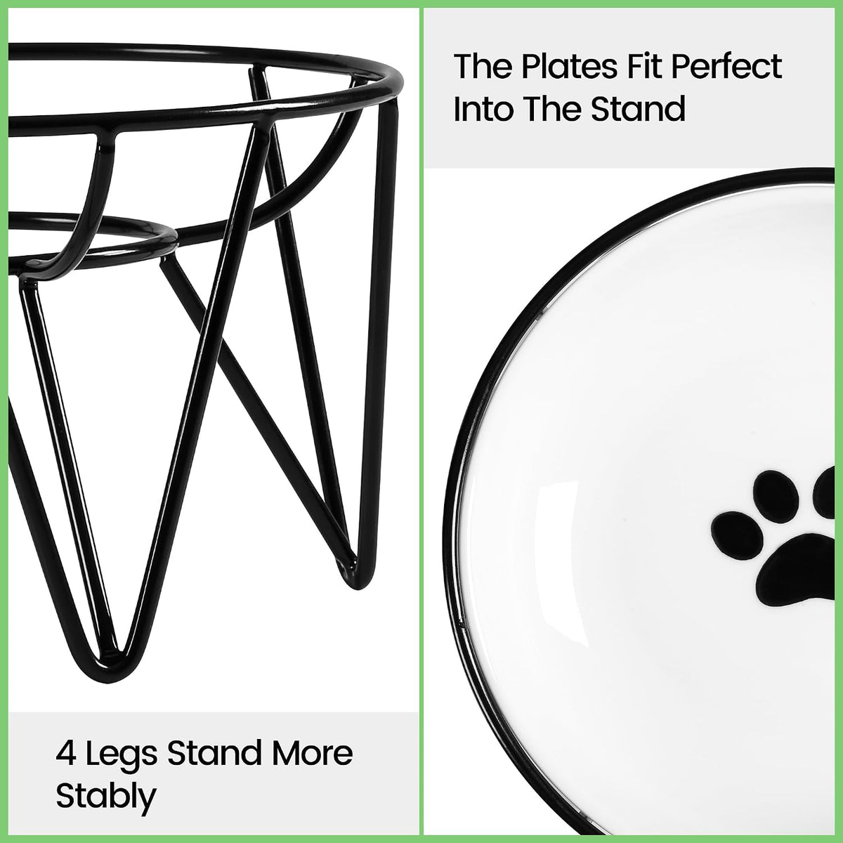 Ceramic Cat Bowls, 2 Pack - Raised, Whisker Friendly, Anti-Vomiting Cat Food Plates - Hygienic, Secure Material, Elegant Stand, 10 oz, for Indoor Cats & Kittens