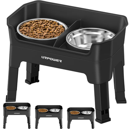 URPOWER Mess Proof Elevated Dog Bowls, Splash Guard Raised Bowl Stand