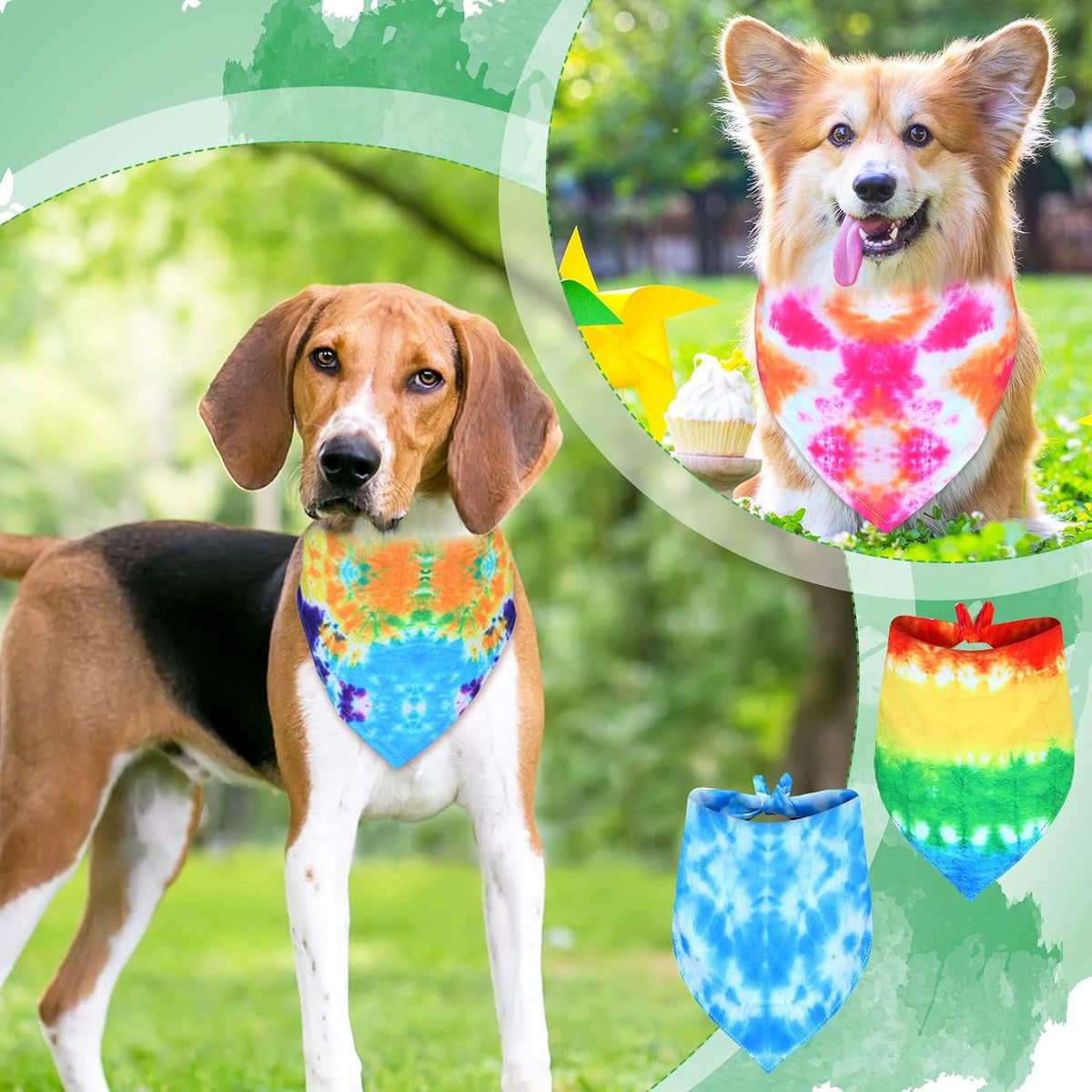 Weewooday 20 Pcs Dog Bandanas Washable Triangle Scarf, Tie Dye, L Size