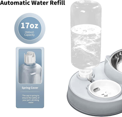 Marchul 3 in 1 Cat Bowl, Cat Food and Water Bowl Set with Water Dispenser and Stainless Steel Bowls, 15° Tilted Pet Raised Three Bowls for Indoor Cats, Small or Medium Sized Dogs