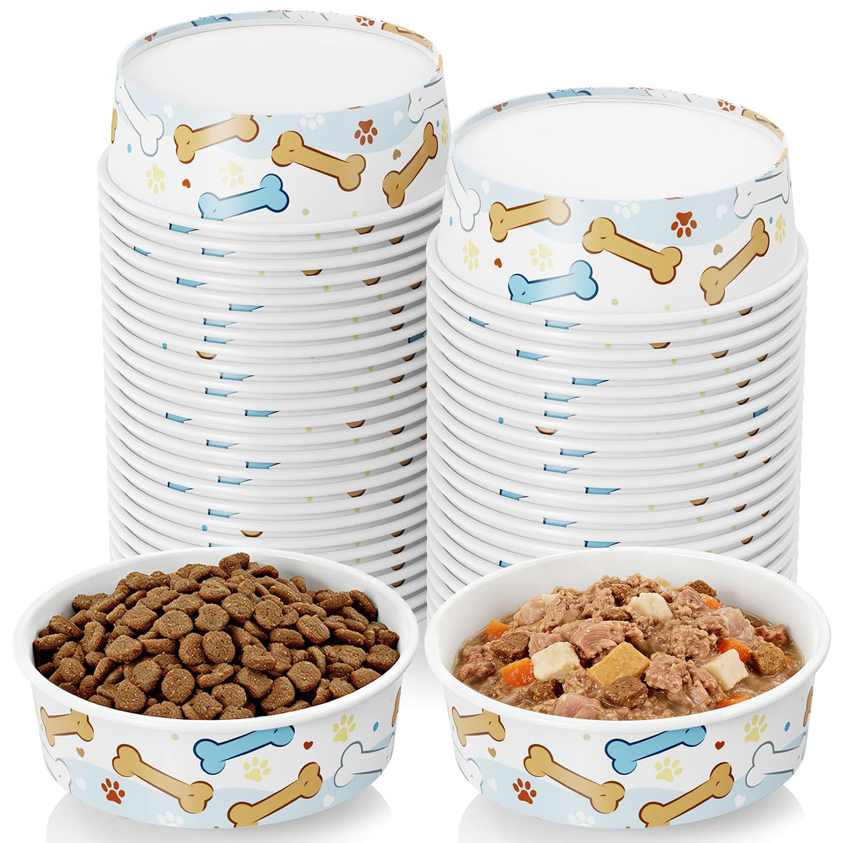 50Pack Disposable Dog Bowls, 16oz Paper Pet Bowls for Cats and Dogs