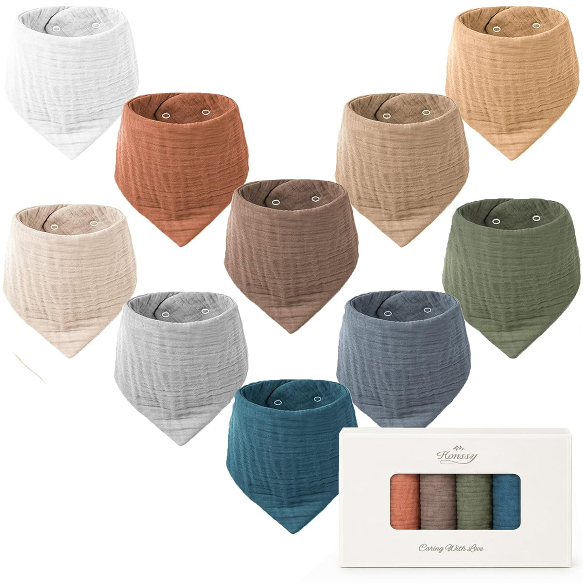 Konssy 10 Pack Baby Muslin Bandana Bibs for Drooling and Teething