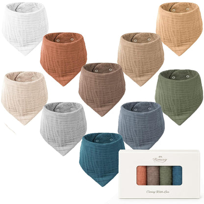 Konssy 10 Pack Baby Muslin Bandana Bibs for Drooling and Teething