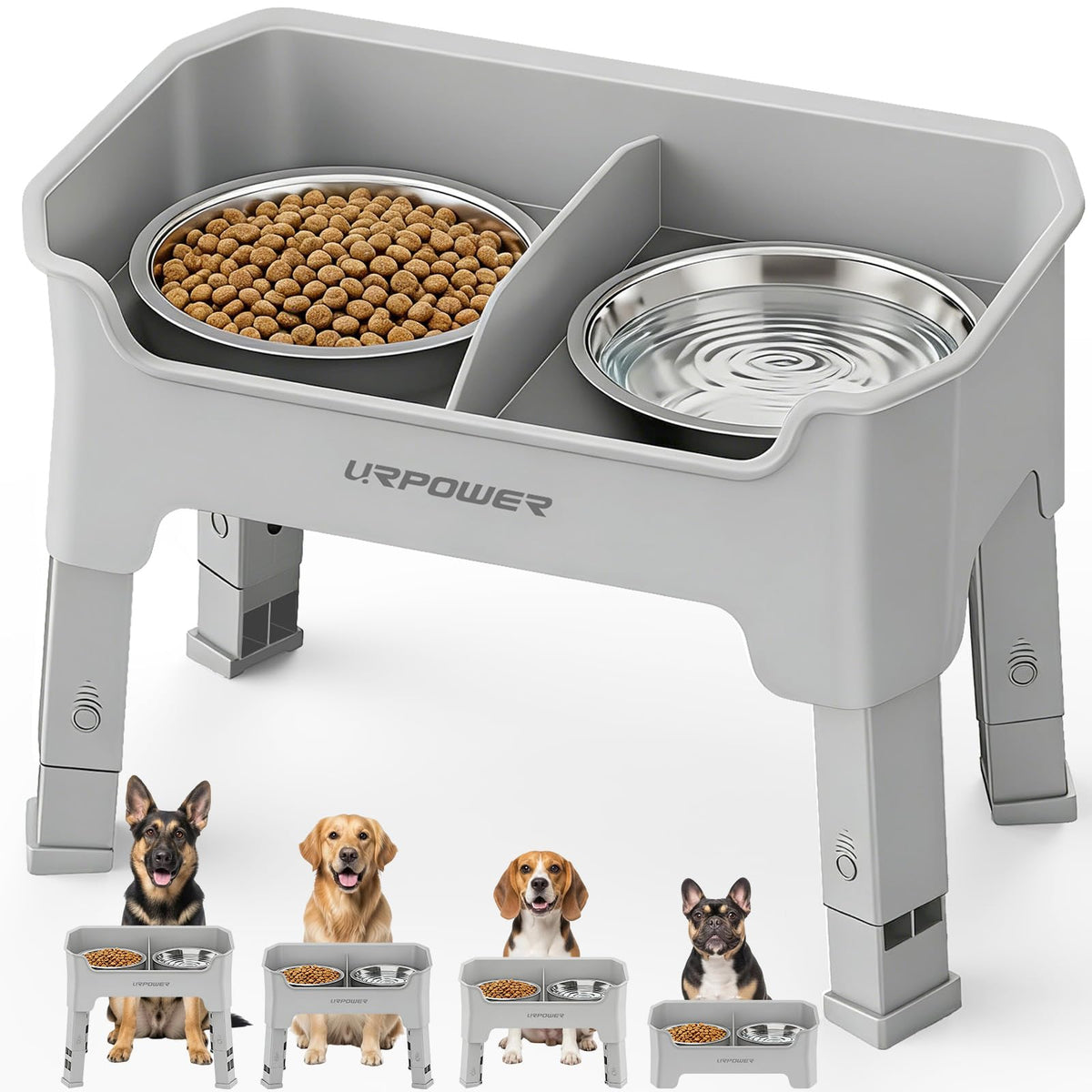 URPOWER Mess Proof Elevated Dog Bowls, Splash Guard Raised Bowl Stand