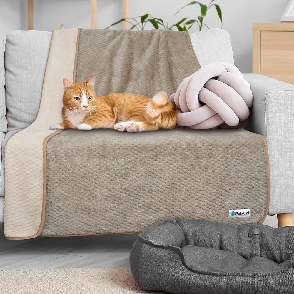 PetAmi Waterproof Dog Blanket, Leakproof Pet Throw, Twin 60x80 Taupe Beige