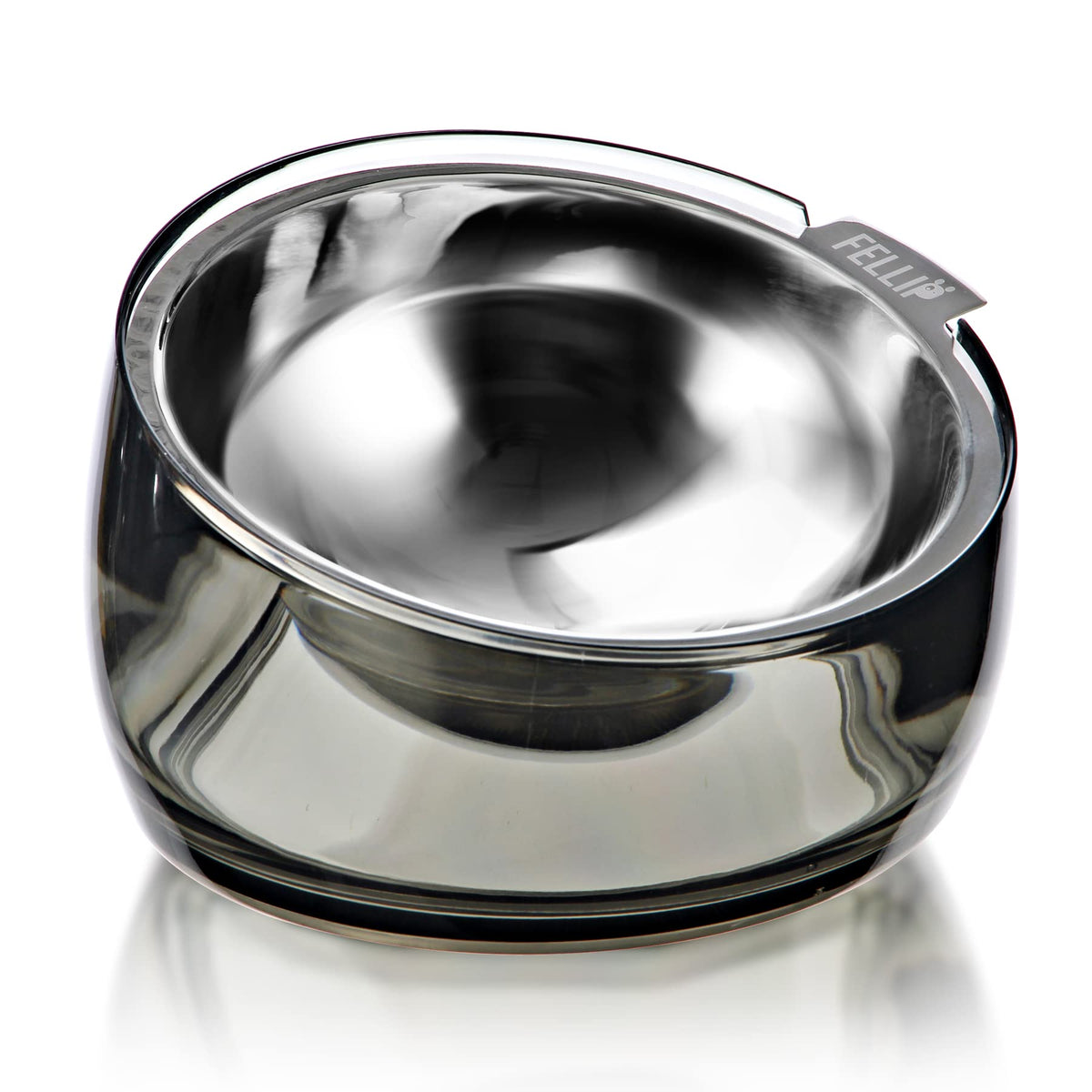 Felli Oblik Elevated Cat Bowl Removable Stainless Steel Wide Dish for Dry Wet Food Feeding & Dishwasher Clean, Slanted Whisker Fatigue Friendly Metal Plate (Classic, 0.5 Cups Shallow Dish)