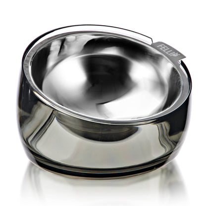 Felli Oblik Elevated Cat Bowl Removable Stainless Steel Wide Dish for Dry Wet Food Feeding & Dishwasher Clean, Slanted Whisker Fatigue Friendly Metal Plate (Classic, 0.5 Cups Shallow Dish)