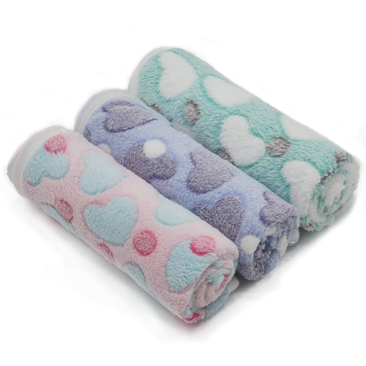 1 Pack 3 Puppy Blankets Super Soft Warm Sleep Mat Grey Cute Print Fluffy Fleece Pet Flannel Throw Dog Blankets for Small Dogs Cats,Star&Bone&Love-Medium(29"x20")