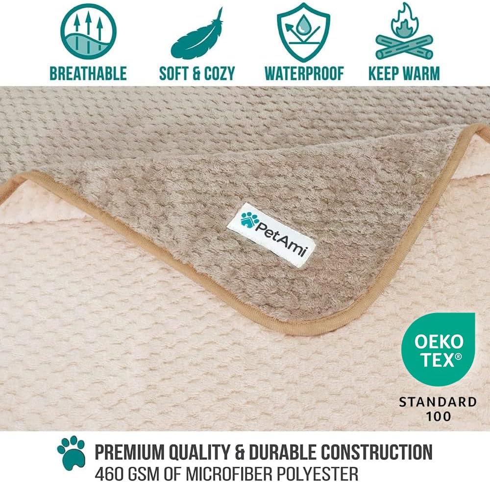 PetAmi Waterproof Dog Blanket, Leakproof Pet Throw, Twin 60x80 Taupe Beige