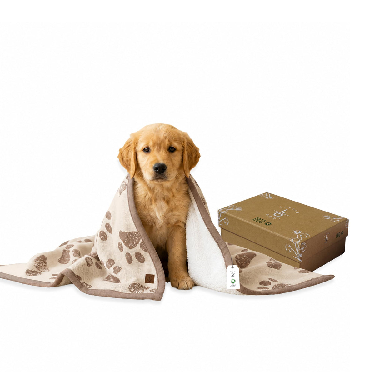 Small Pet Blanket - 100% Organic Cotton, Double Layer Plush Sherpa, Soft Plush, Blue Paw Jacquard Knit, 30"x40", Small Dog Blanket, Ideal Cat Blanket - Soft and Warm